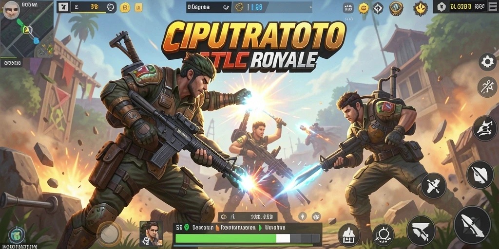 Screenshot menunjukkan intense gameplay dalam pertarungan Battle Royale.