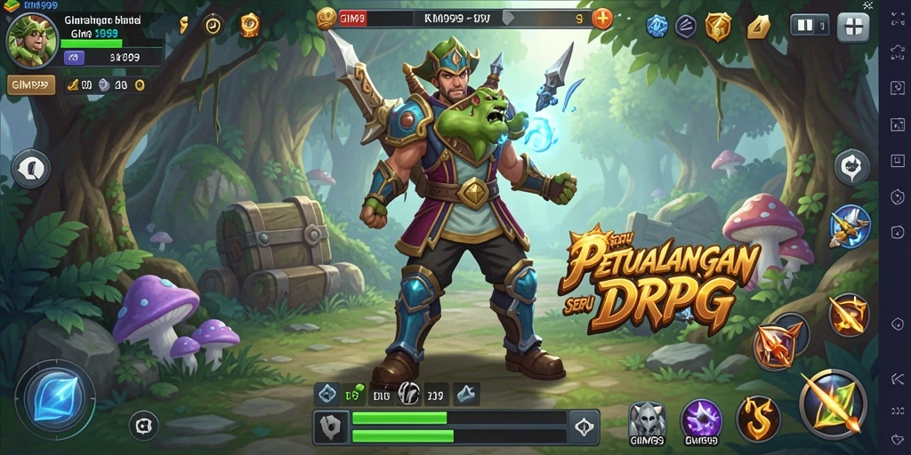 Screenshot GIM999 menampilkan aksi seru dalam petualangan RPG.