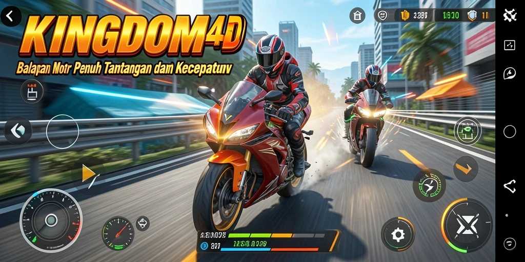 Tampilan gameplay KINGDOM4D yang mendebarkan saat balapan motor.