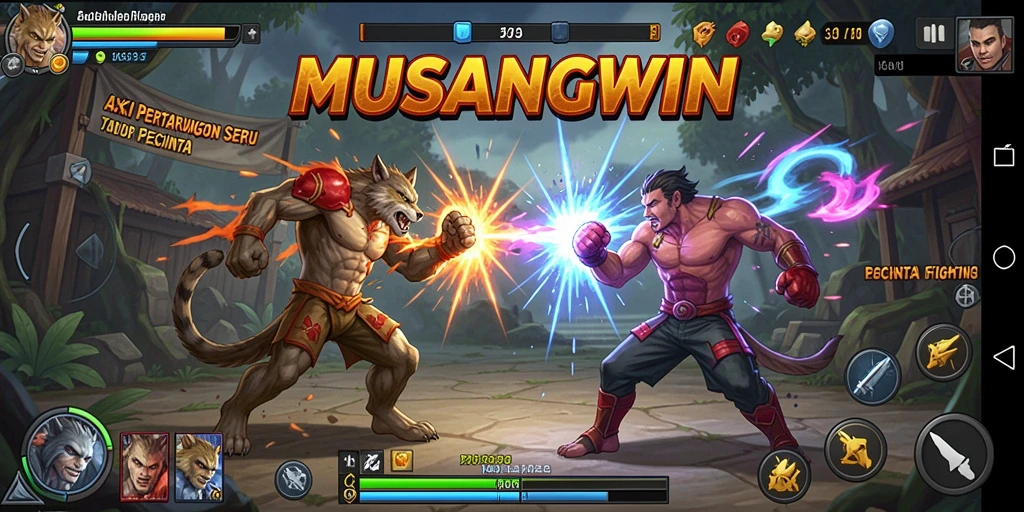 Screenshot gameplay MUSANGWIN menampilkan aksi pertarungan yang mendebarkan.