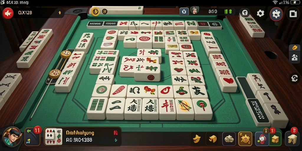 Tampilan gameplay seru dari OLX128 saat menyelesaikan level Mahjong.