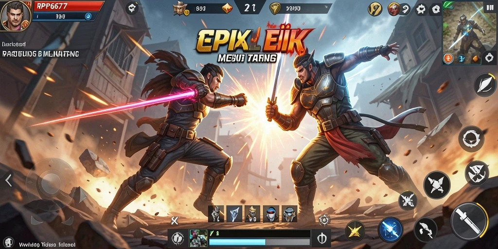 Screenshot utama RP6677 menampilkan aksi pertarungan yang intens dan seru.